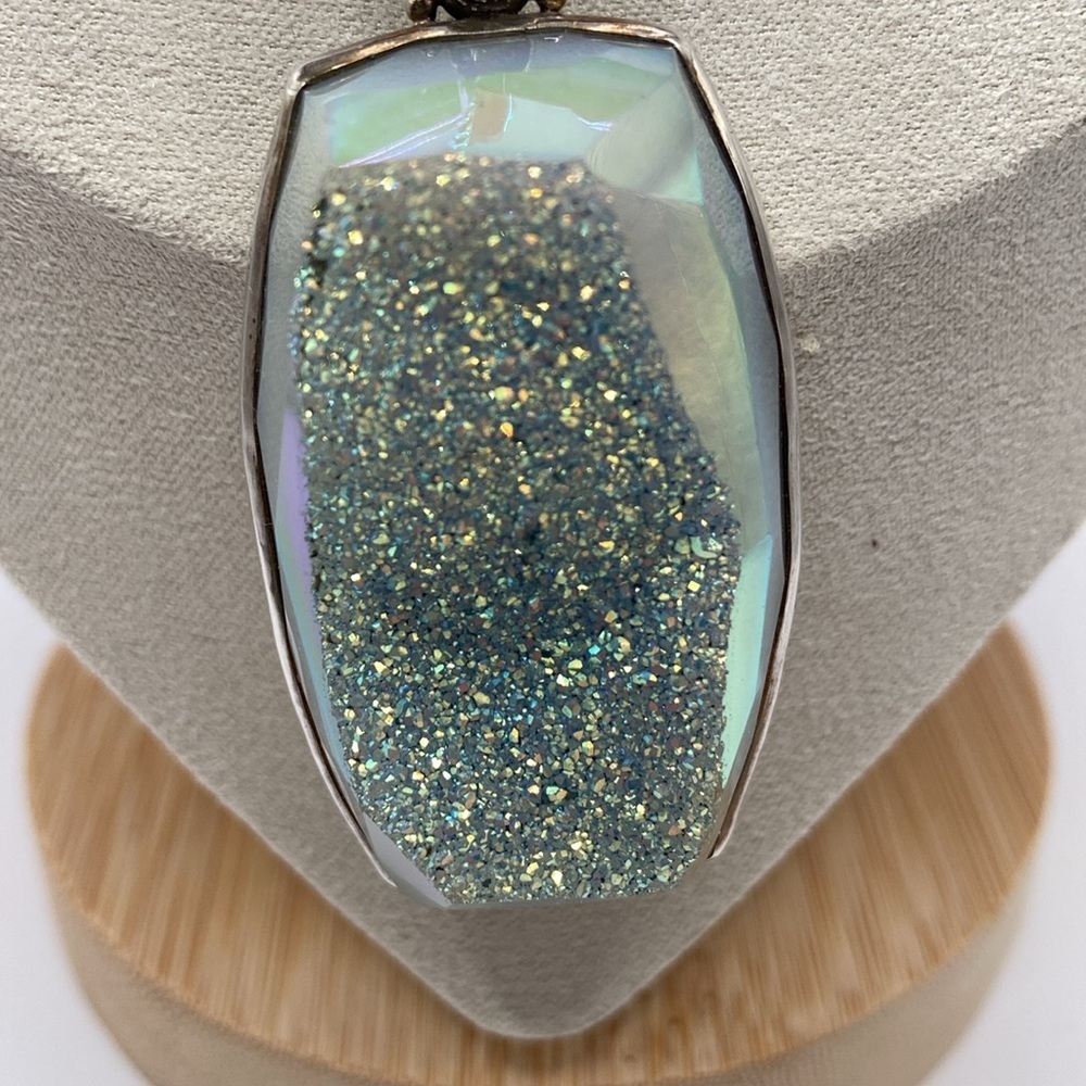 Sterling Silver 925 Large Druzy Quartz Blue Mystic Quartz Pendant - Picture 12 of 14